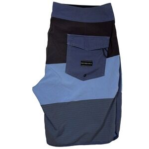 Quiksilver Board Shorts 33 Mens Colorblock Striped Swim Trunks Blue Navy